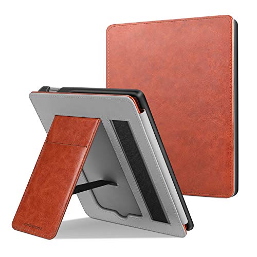 CaseBot Stand Case for Kindle Oasis (9th Gen, 2017 Release ONLY) - Premium PU Leather Protective Sleeve Cover with Card Slot and Hand Strap for Amazon All-New 7" Kindle Oasis, Brown