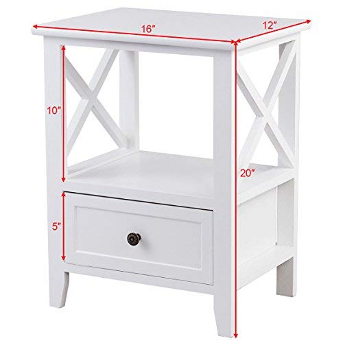 image for Giantex Nightstand Set of 2 End Tables W/Storage Shelf and Wooden Draw