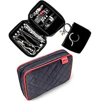 JekLoui Quilted Travel Jewelry Organizer Pouch Case with Premium Soft Interior for Earrings, Rings, Necklaces & Bracelets as Portable Jewelry Storage Bag