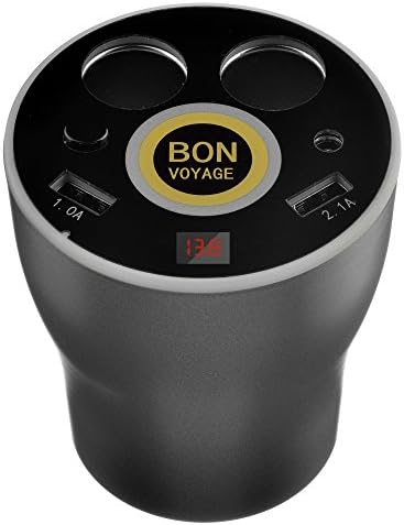 2 USB Ports Car Charger Cup Holder Multi-functional Car Power Adapter 12V~24V Fast Charge for iPhone 7/6s/6 Plus Android Phones (MR03 Black)