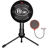 Blue Microphones Snowball iCE Versatile USB Microphone - Black (SNOWBALL iCE Black) with Universal Pop Filter Microphone Wind Screen with Mic Stand Clip