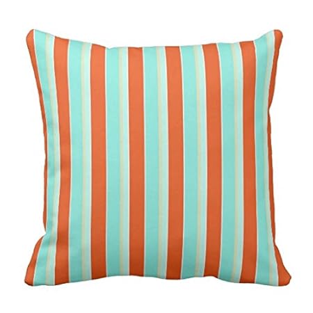 Trendy Stripe Aqua Blue And Tangerine Orange Pillowcase Pillow