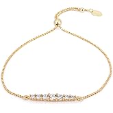 Vanbelle 18K Gold Plated Jewelry - Adjustable Bar Bracelet with Cubic Zirconia Stone - Beautifully Handcrafted - Hand Bracelet Jewelry for Women - 9" Long Extender