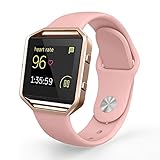 UMTELE Soft Silicone Replacement Strap with Rose Gold Frame for Fitbit Blaze Smart Fitness Watch, Large, Pink