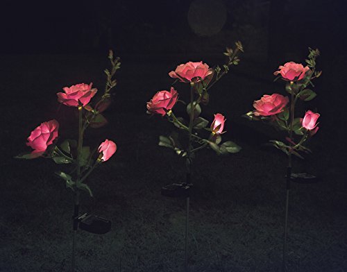 XLUX Outdoor Solar Powered Rose Lights Flower Stake, for Garden Patio Yard Christmas Pathway Decoration, Pink