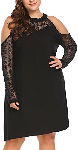Womens Plus Size Lace Sleeve Off Shoulder Dress Patchwork Loose Casual Mini Chiffon Beach Dresses