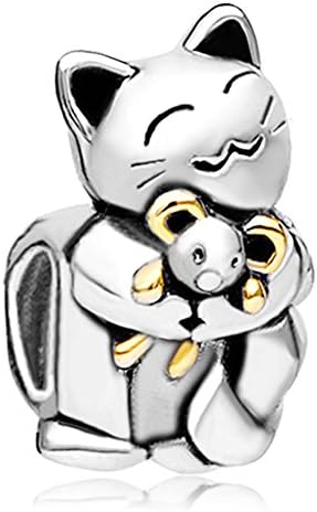 Jewelry Smiling Pet Cat Hugging Mouse Animal Charm Sale Cheap Beads Fit Pandora Charms Bracelet