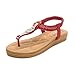 Wollanlily Women Summer Beach Bohemia Flat Sandals Rhinestones T Strap Ankle Strap Flip-Flop Thong Shoes Red-01 US 8