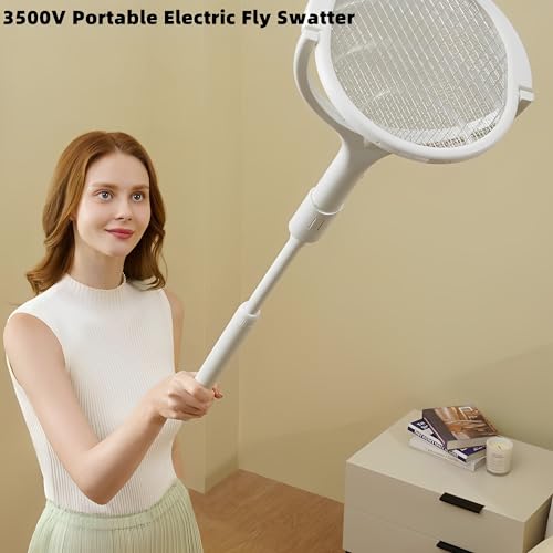 Beauenty Electric Fly Swatter,3500V Rotating Head Rechargeable Fly Swatter with Telescopic Extension,1200mAh Fly Trap Mosquito Zapper with Base and Wall Mount for Mosquitos,Gnats,Moths,Fruit Flies