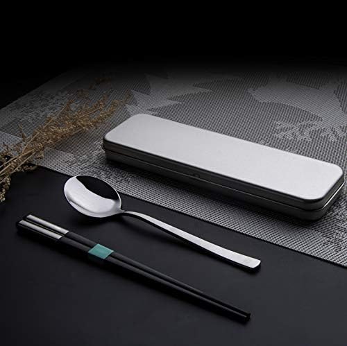 Chopsticks Reusable Portable Travel Utensil Flatware Set, 1 Pair of Chopsticks and Spoon with Case for Student and Office Lady, Stainless Steel
