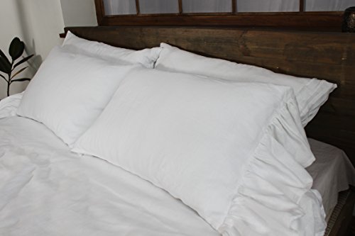 King linen pillow sham with mermaid long ruffle, 20 X 36", white color, 100% linen