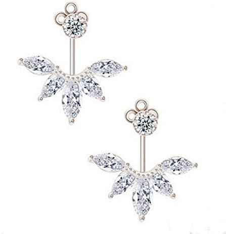 DOMILINA Elegant Clear Crystal Leaf Feather Ear Jacket Earrings Back Ear Cuffs Stud Earring for Women