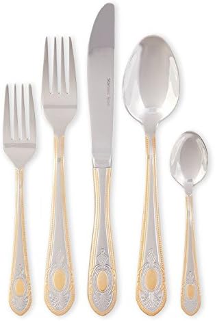 20 Pieces Cutlery Set - Service For 4 - 18/10 Stainless Steel Flatware - Textured Handles With Gold Trim Silverware By Joseph Sedgh Collection - Fine Dining With Tradition
