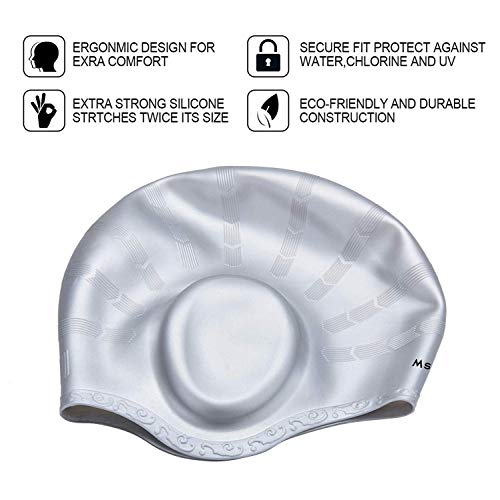 Msicyness Swim Casp for Men and Women Long/Short Hair Silicone Stretchy Swimming Hats Cover Ears Unisex Adult Size - Thumbnail 5