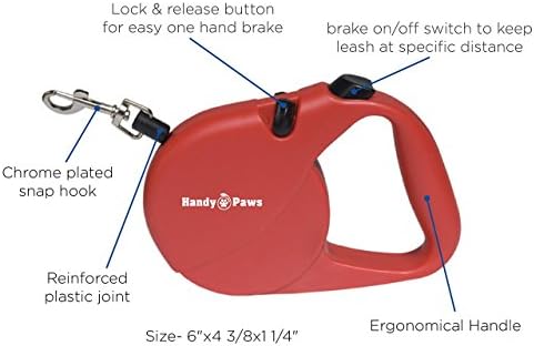 Handy Paws Retractable Pet Leash, Simple and User Friendly, For Small and Medium Size Dogs, Easy Touch Lock and Release Button