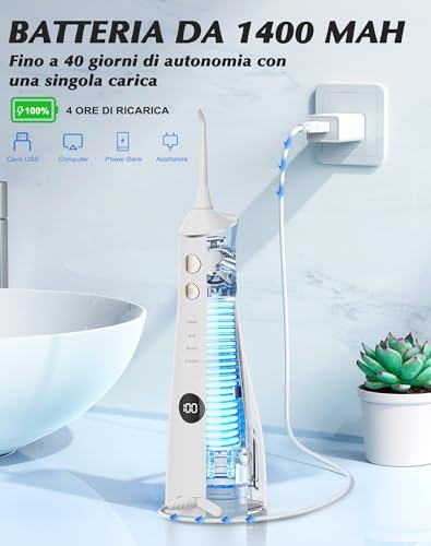 Dental Water Flosser 2025 Test Winner 5 Jet Nozzles and 4 Modes, Dental Hygiene and Interdental Cleaning, Oral Hygiene, Large Tank, IPX7 Waterproof for Home and Travel