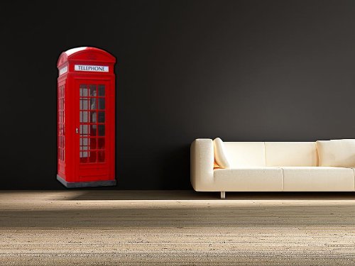60 Second Makeover Limited Full Colour British Red Telephone Box Wall Sticker Decal Living Room Phone