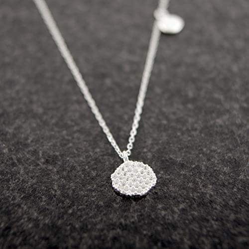Sterling Silver Rhinestoned Disc Charm Necklace Potato