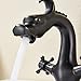 Senlesen Dragon Shape Oil Rubbed Bronze Bathroom Sink Faucet Deck Mount Single Hole Double Handle Cross Knobs Vanity Sink Basin Mixer Tap with Cover Plate Without Pop Up Drain