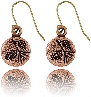 Nature Pals Dangle Style Round Copper Earrings (Pine Cone)