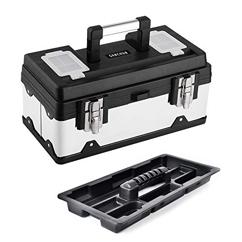 GANCHUN 16-Inch Metal Toolbox, Stainless Steel Tool Box Tool Organizer
