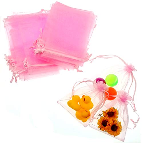 JZK 50 x Pink organza party favour bags confetti sweets bag 12x9 cm small drawstring bags for wedding children birthday party baby shower