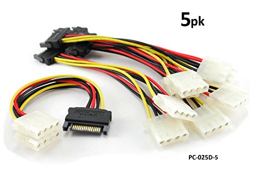 CablesOnline 5-PACK 6in SATA 15-Pin Male to Dual 4-Pin Molex Y Power Splitter - PC-025D-5