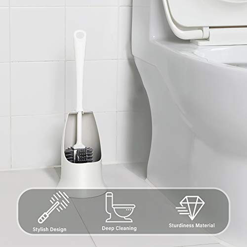 Joomoon Toilet Brush and Holder Set Good Grip Hideaway Compact Silicone Bristles Bathroom Cleaning Bowl Brush Kit with Rim Lip Toilet Bowl Brush and Holder Cleaner Set White