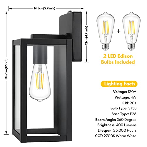 FEMILA Outdoor Wall Lights, 2 Pack Exterior Wall Light Fixtures, Matte Black Finish With Clear...