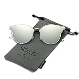 SojoS Fashion Designer Cateye Women Sunglasses Oversized Flat Mirror Lens SJ1055 Silver Frame/Silver Mirrored Lens