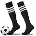 Calbom Soccer Team Socks Stripe Back to School Gift, Unisex Cosplay Knee High Athletic Stretch Rugby Sports Hosiery Socks 2 Pack Black