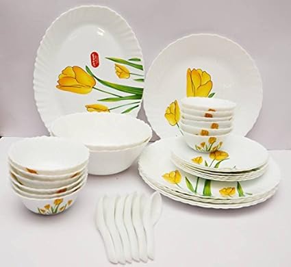 LaOpala Tulip Passion Dinner Set, 33-Pieces, Multicolour