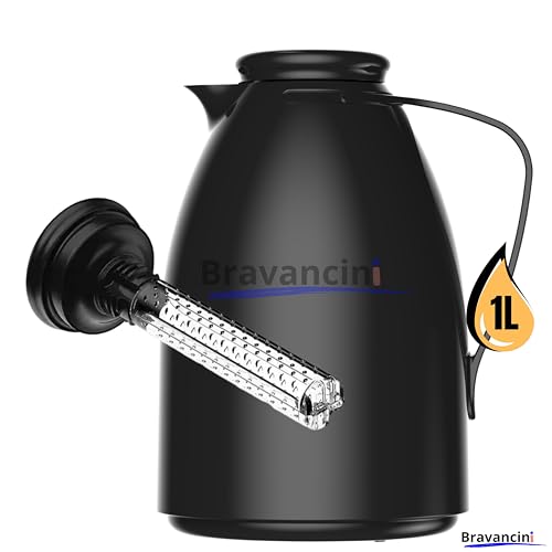 Garrafa Térmica Bule Preto 1 Litro Ampola de Vidro Conserva Café Quente 12h Bebidas Frias 24h Infusor Chá Ideal Casa Escritório Presentes Bule Termico