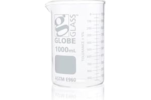 Globe Scientific Beaker, Globe Glass, 1000mL, Low Form Griffin Style, Dual Graduations, 3.3 Borosilicate Glass, ASTM E960, 6/Box (8011000)