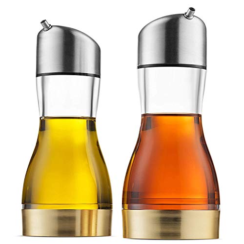 MITBAK Exquisite Oil & Vinegar Dispenser Set (7.5 Oz) | No Drip Acrylic Cruets for Oil, Vinegar, Salad Dressing, Soy Sauce & More | Functional, Leakproof Oil Dispenser Bottle for the Kitchen