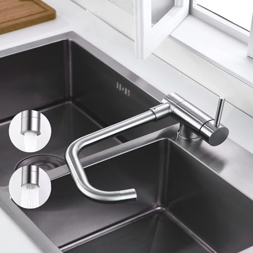 ONECE Folding Kitchen Tap with 2 Modes, Under Window Taps | 360° Swivel Single Lever Mixer Tap for Sink 304 Stainless Steel, Cold and Hot Water