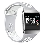bayite Soft Silicone Sport Bands Compatible Fitbit Ionic Replacement Band Perforated Breathable Accessories Wristband Women Men Gray/White