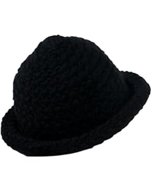 Handmade Wool Bowler Cap Winter Roll-up Brim Crochet Bucket Hat for Women Kids