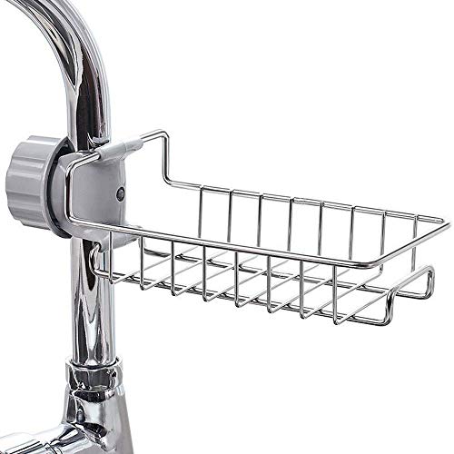 Stainless steel faucet drain rack,Draining Basket Faucet Clip Kitchen Holders Racks Soap Sponge Dishwashing Liquid Drainer Brush Storage Organizer Shelf, Sink Accessories ventilation Drying Shelf
