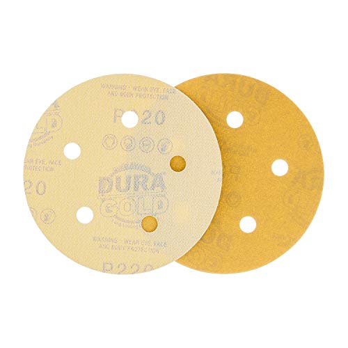 DuraGold Premium 220 Grit 5" Gold Sanding Discs 5Hole