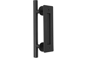 Yahpetes Sliding Barn Door Handles 12 Inch Heavy Duty Steel Gate Pull Handle Black Flush Square Base Handle Pull for Gate, Garage, Sheds (Round Tube Handle, 1 Pcs)