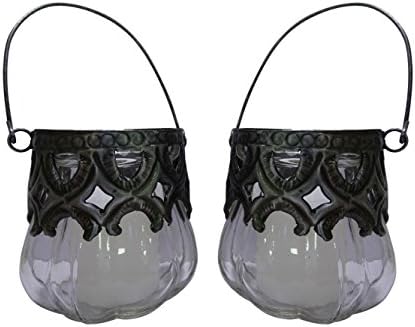 Attractive Hanging Candle with Glass and Silver Look Work Tea Light Holder / Hanging Candle Holder for Valentines Day, Home Decoration (Indoor/Outdoor).