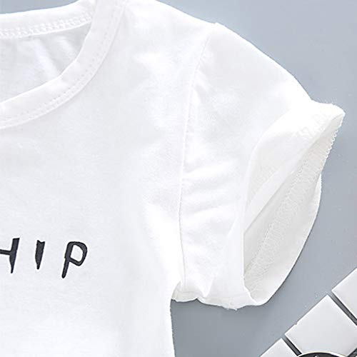 Toddler Boys Cotton Clothes Sets Short Sleeve Tee,Cartoon T-Shirt and Plaid Shorts 2 Packs Outfits Set 6M-3Y White