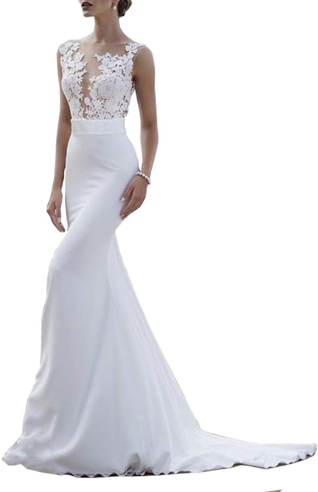 Sweet Bridal Women's Lace Appliques Mermaid Sweep Train Wedding Dress Long Bridal Gowns