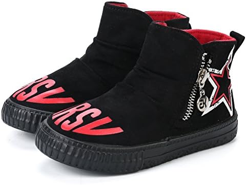 PETIT BARI Kid's Shoes Warm Winter Zipper High Top Sneakers With Stars Black 24 M EU/7.5-8 M US Toddler