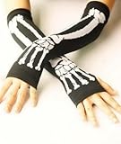 Forever Lover Cool New Black Arm Warmer Fingerless Dress Gloves - Punk Gothic Dark Rock White Skeleton Long