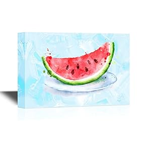 Canvas Wall Art - Watercolor Style Watermelon in a Dish - Gallery Wrap Modern Home Art | Ready to Hang - 12x18 inches