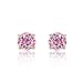 Solid 14K Gold Studs 4mm Round Cubic Zircornia Basket Setting Screwback Stud Earrings, Oct-Pink