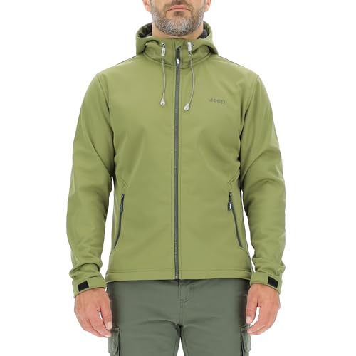JEEP O102882-E100 J HERREN KAPUZEN SOFTSHELL JACKE mit Reißverschlusstaschen kleiner Aufdruck J23W Olive Green XXL