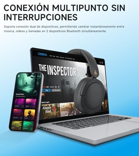 W800BT Pro Auriculares con Cancelación Activa del Ruido Híbridos, Bluetooth 5.4, Audio Hi-Res, Reducción del Ruido de Las Llamadas AI, 45 Horas de Autonomía, Carga Rápida, Plegable - Negro